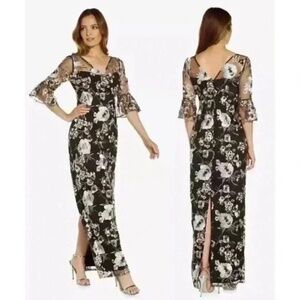 NWT Adrianna Papell Embroidered Column Gown - size 0